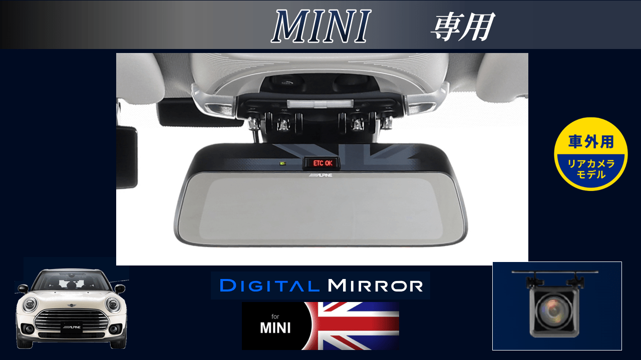 MINI専用(純正ETC内蔵ミラー付車) 9型デジタルミラー 車外用リアカメラモデル